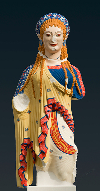 En af de farvestrålende rekonstruktioner er Chios-koren fra ca. 500 f.v.t. Foto: Stiftung Archäologie
