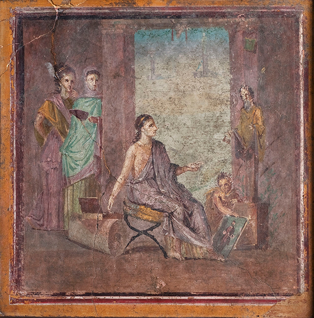 Denne freske fra Pompeji, ca. 1. årh., viser en kvinde, der maler en buste. Foto: Luigi Spina