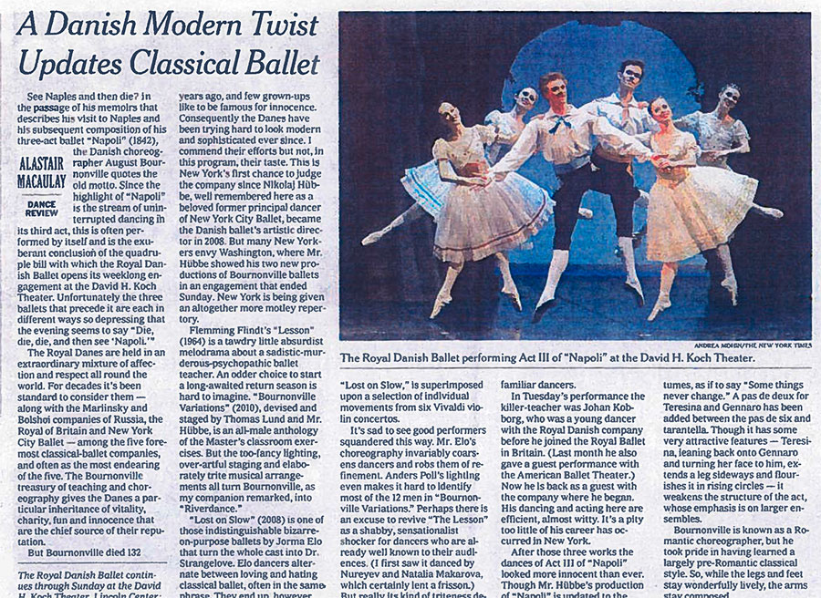Gode anmeldelser under hele turneen blev kronet med stjernedrys fra New York Times, da balletten optrådte der. Foto: Det Kgl. Teater