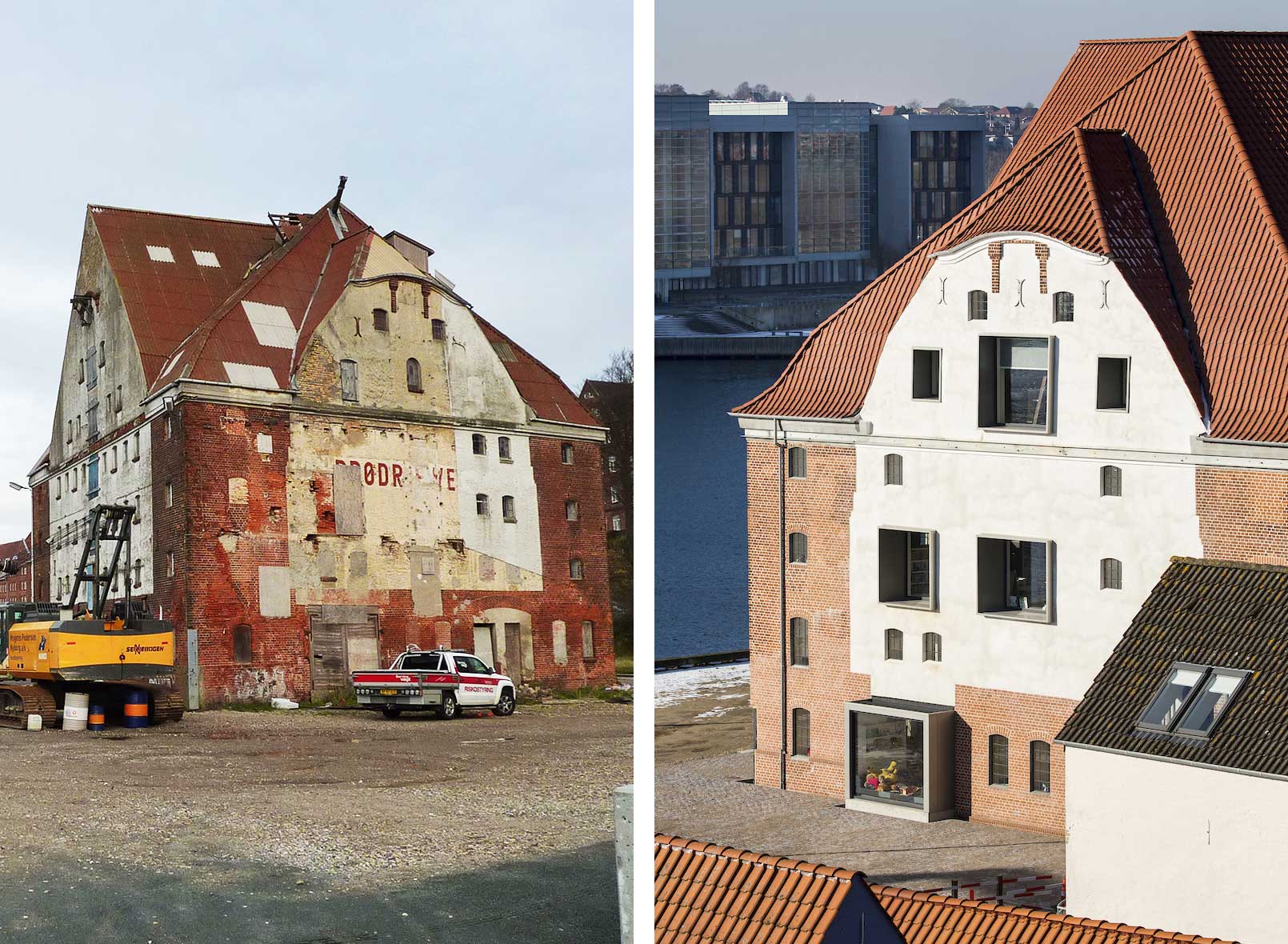Efter restaureringen står det gamle pakhus igen med sine karakteristiske facader i jugendstil. Foto: Sønderborg Kommune / AART architects