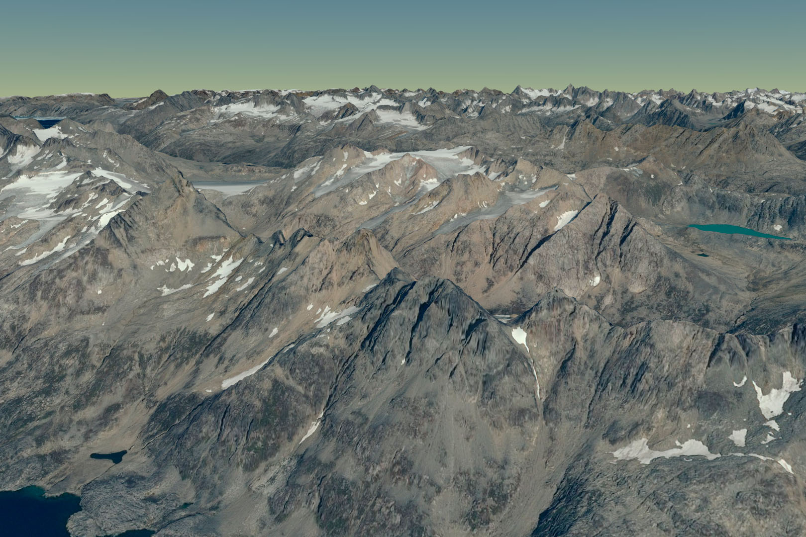 Også luftnavigationen bliver bedre med højdemålinger. Her et panoramabillede genereret ud fra satellitfoto og højdemodel. Foto: Styrelsen for Dataforsyning og Effektivisering
