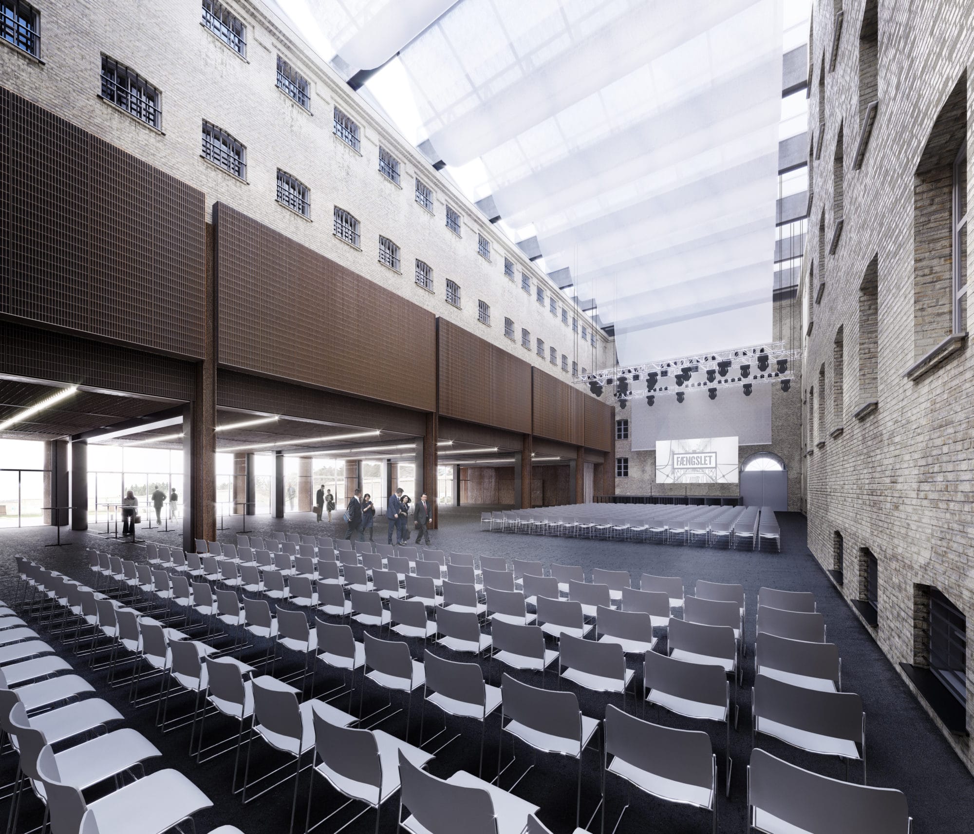 Vestsalen får plads til op imod 1.000 gæster på ca. 1.200 kvadratmeter. Illustration: CUBO Arkitekter
